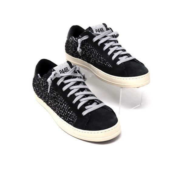 P448 Shoes - P448 Size 41 John Shaka Sneakers Black White Tweed & Suede